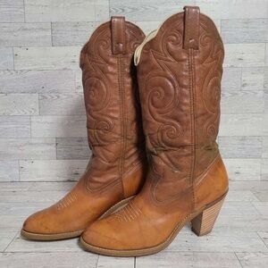 Vintage Acme Driftwood Brown Leather High Heel Campus Cowboy Boots Women’s 7.5